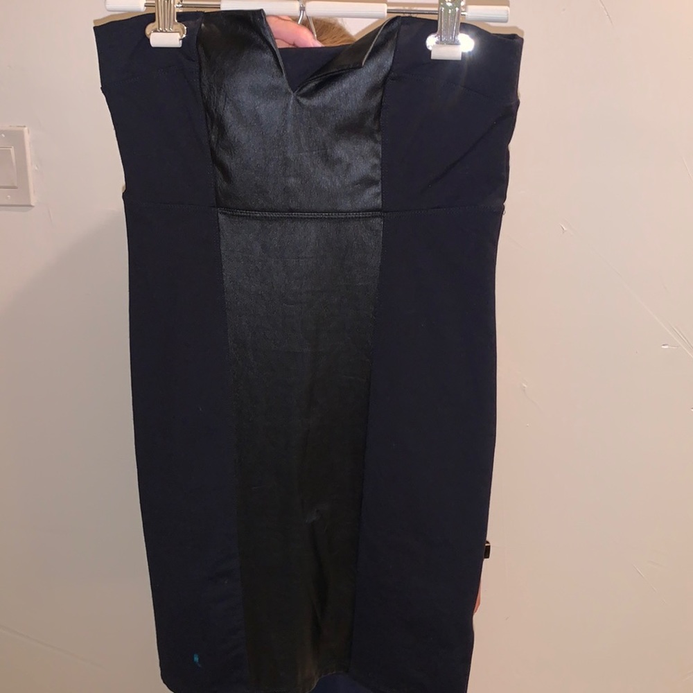 David Lerner tight faux leather strapless dress